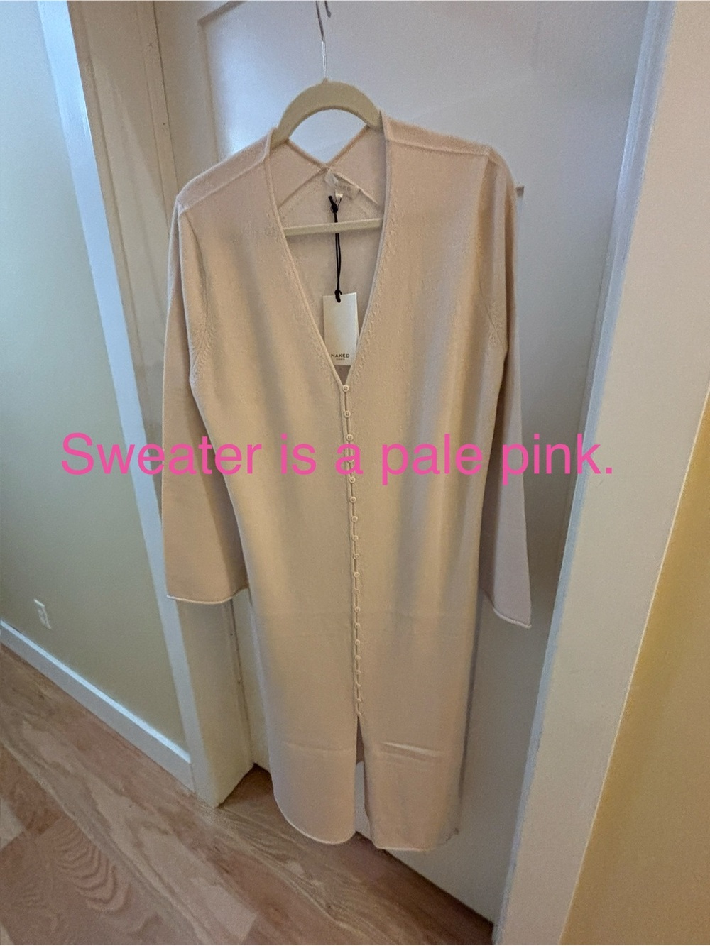 Naked Cashmere Pale Pink Longline Button-Down Women's Sweater Size L (N1)
